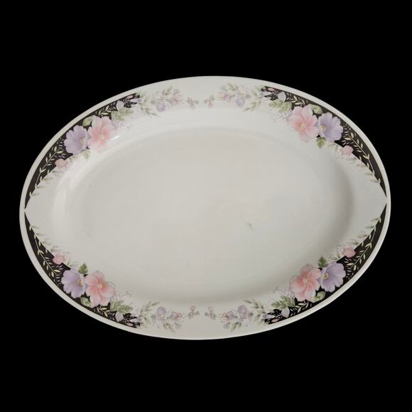 Imperial’s Fine China Universal 14"x10" Oval Serving Platter Black Floral Border - Picture 2 of 4